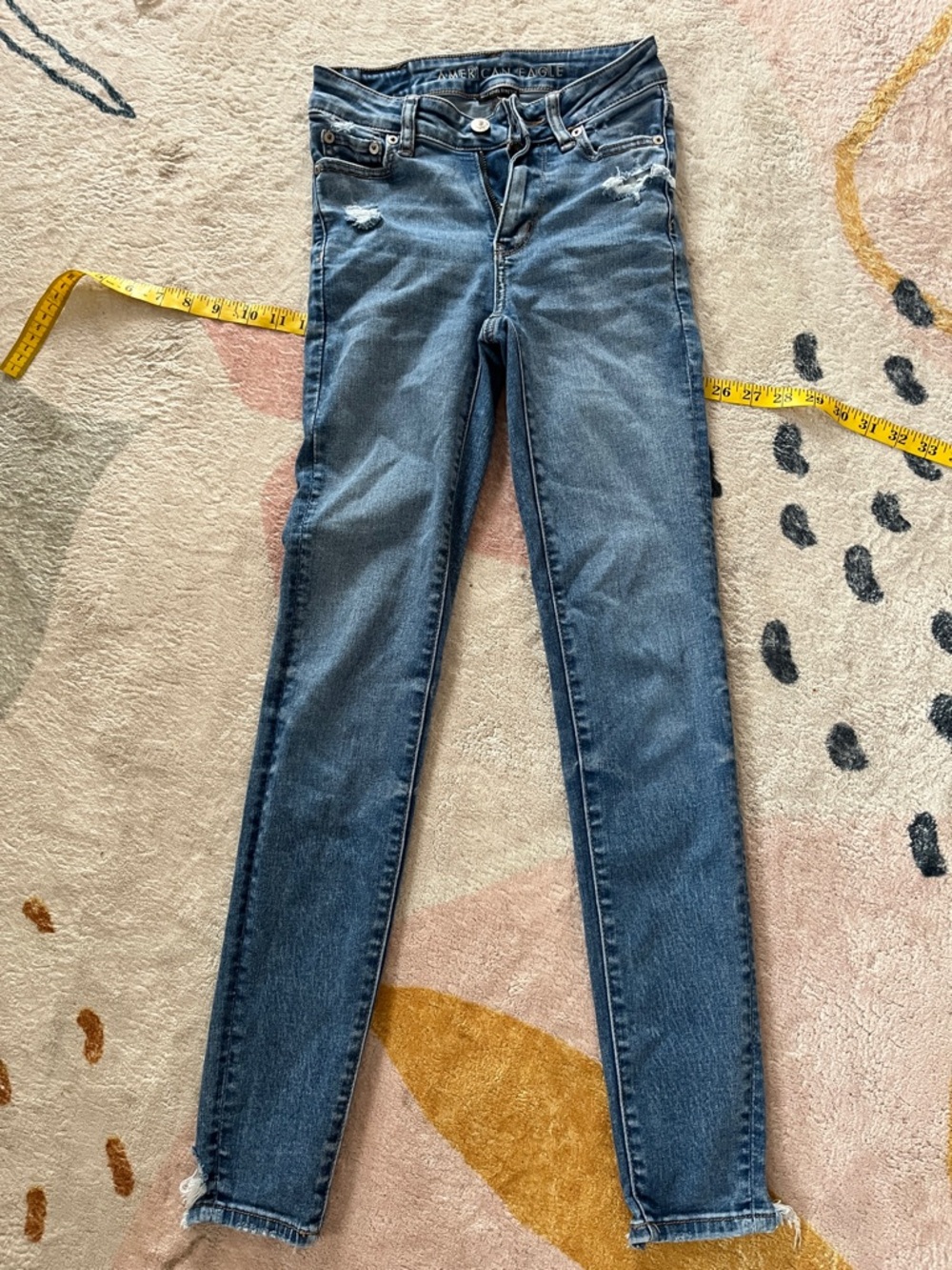 American Eagle Outfitters Dark Blue Skinny Jeans with Subtle Distress